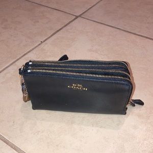Black Coach Bag Wallet Double Zipper
